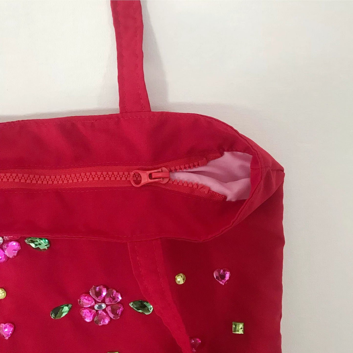 Ruby Flower Crystal Satin Tote Bag
