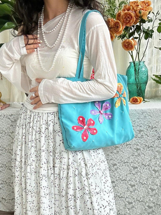 Garden Bloom Satin Tote Bag