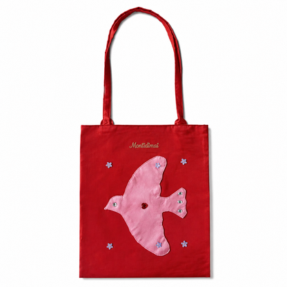 Bird Applique Satin Tote Bag