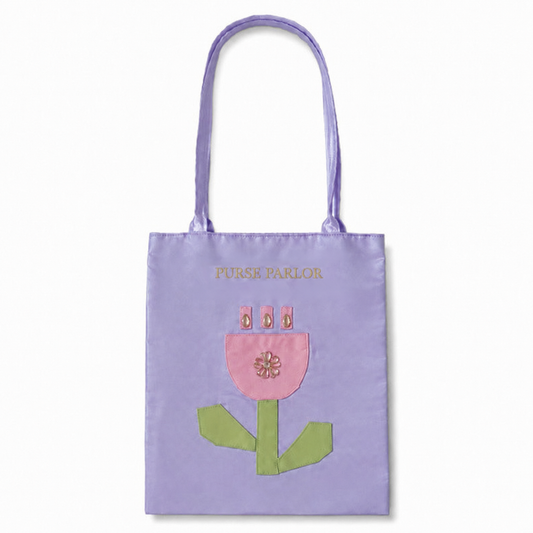 Floral Applique Satin Tote Bag