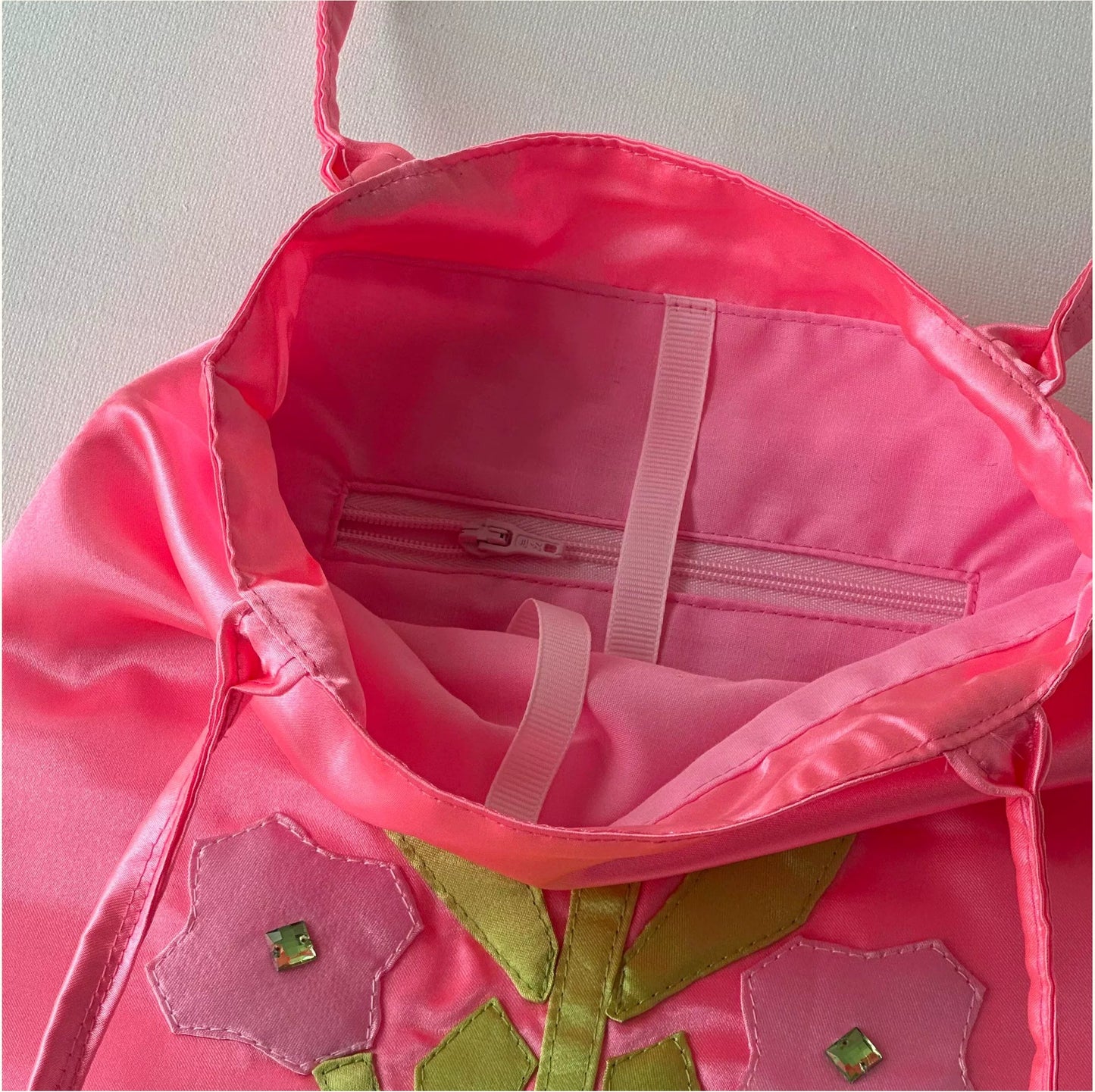Pink Garden Flower Satin Tote Bag