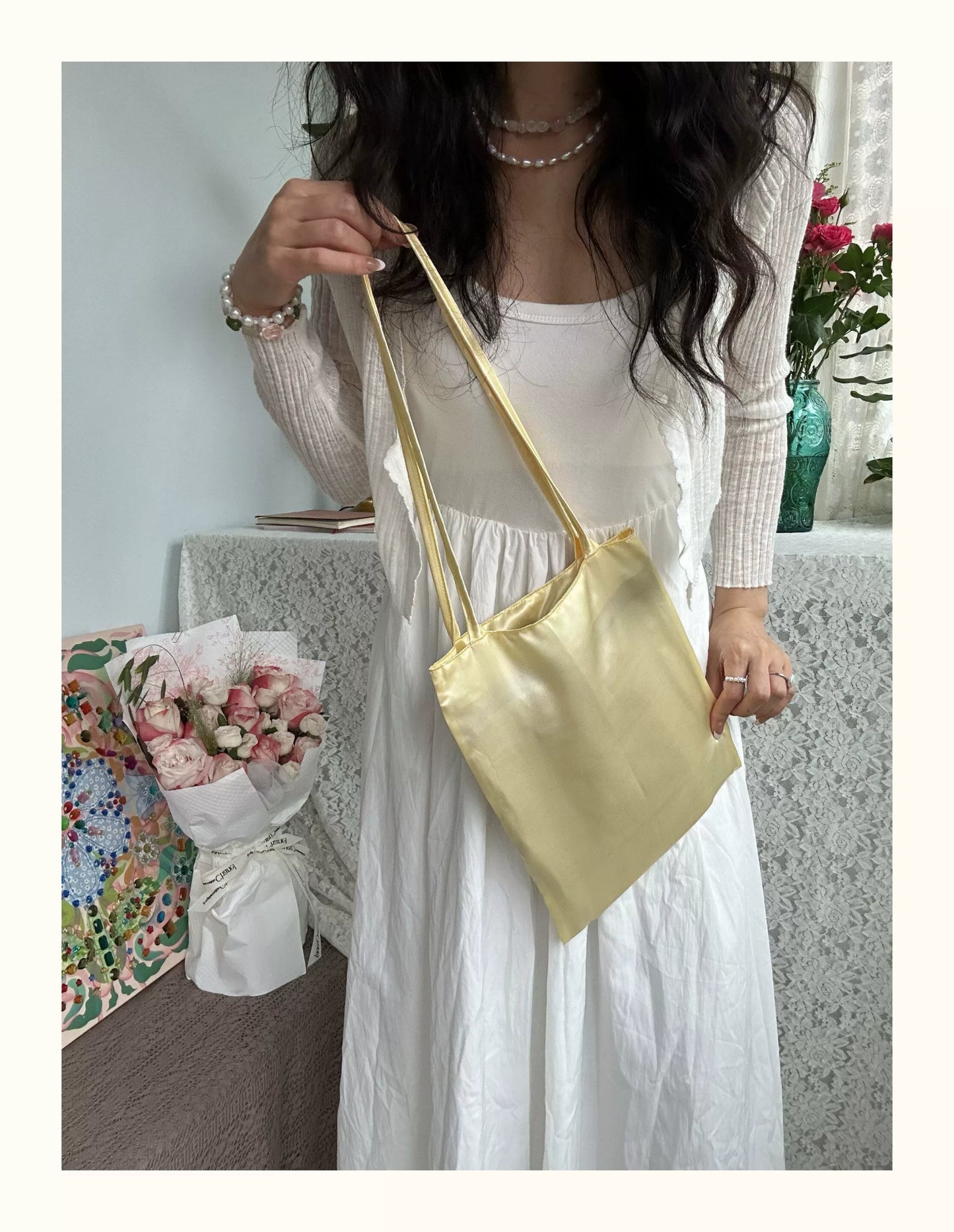 Lemon Garden Satin Tote Bag