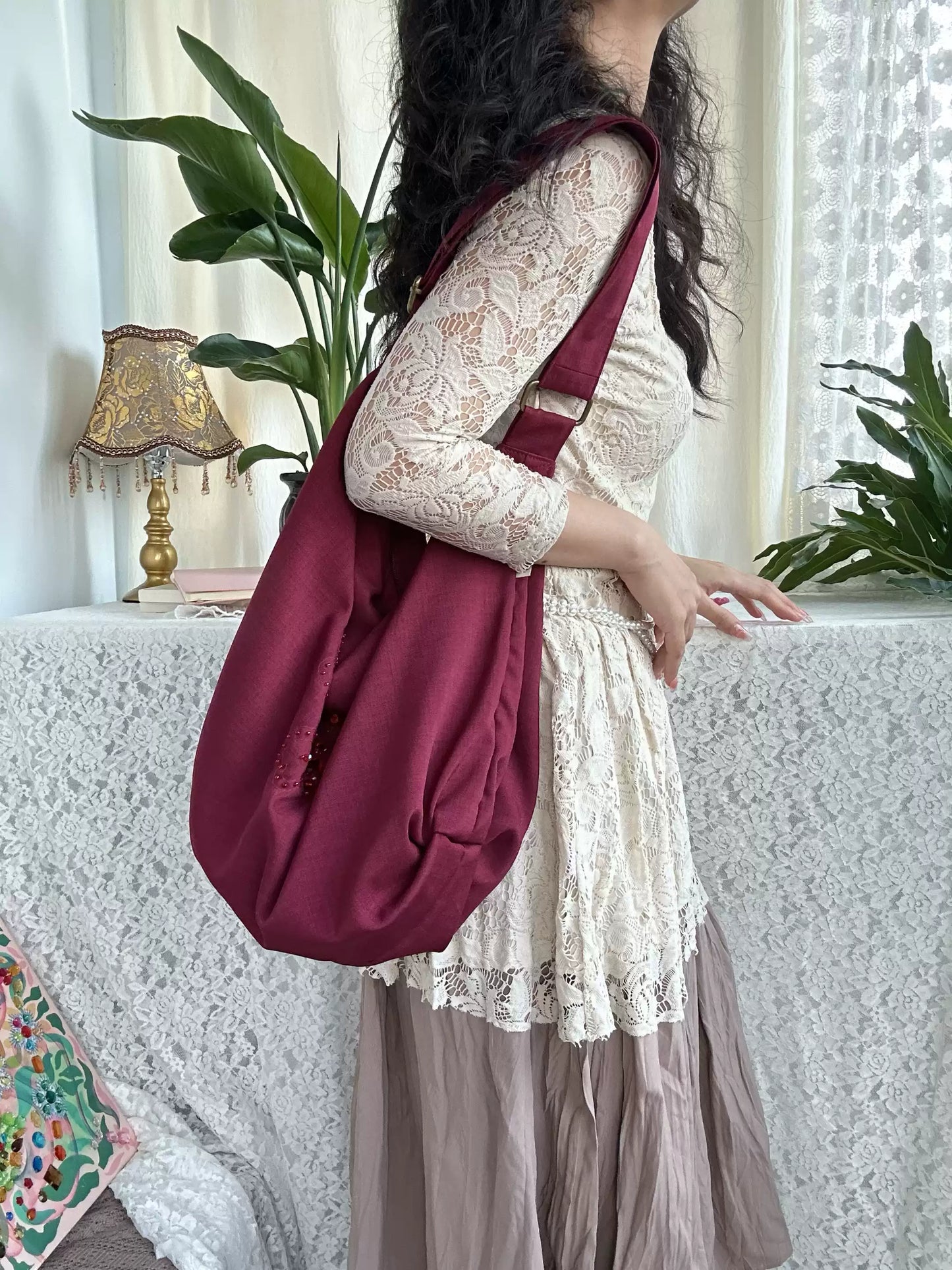 Butterfly Hobo Bag – Burgundy