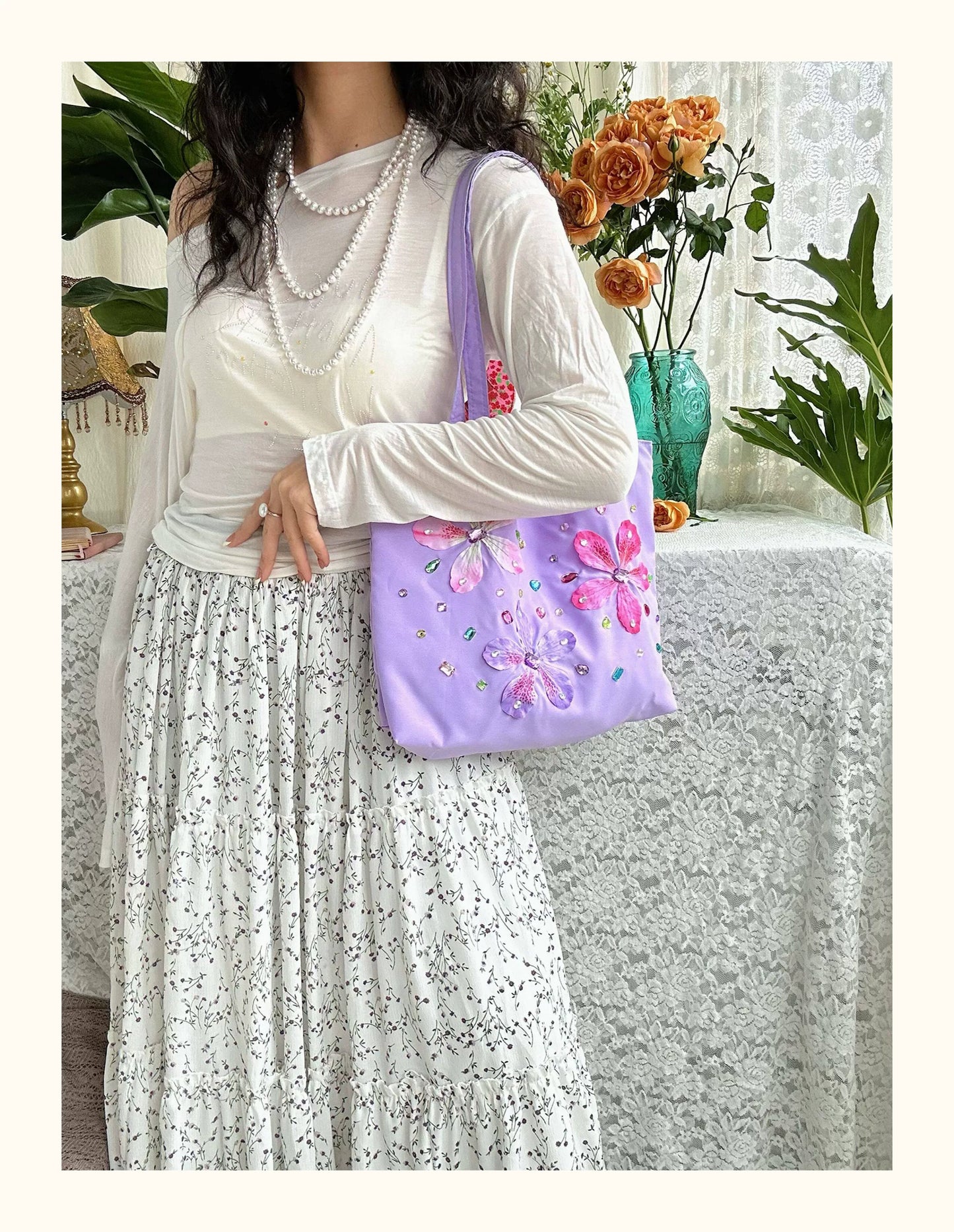 Lavender Blossom Satin Tote Bag