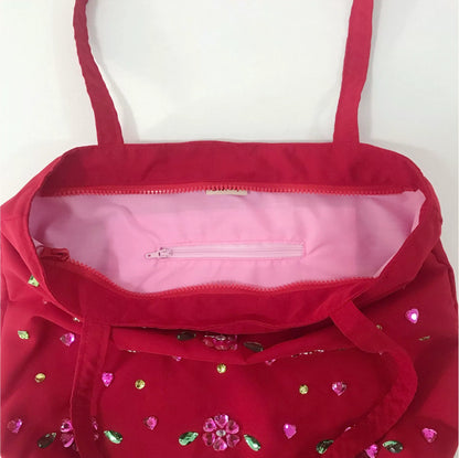 Ruby Flower Crystal Satin Tote Bag