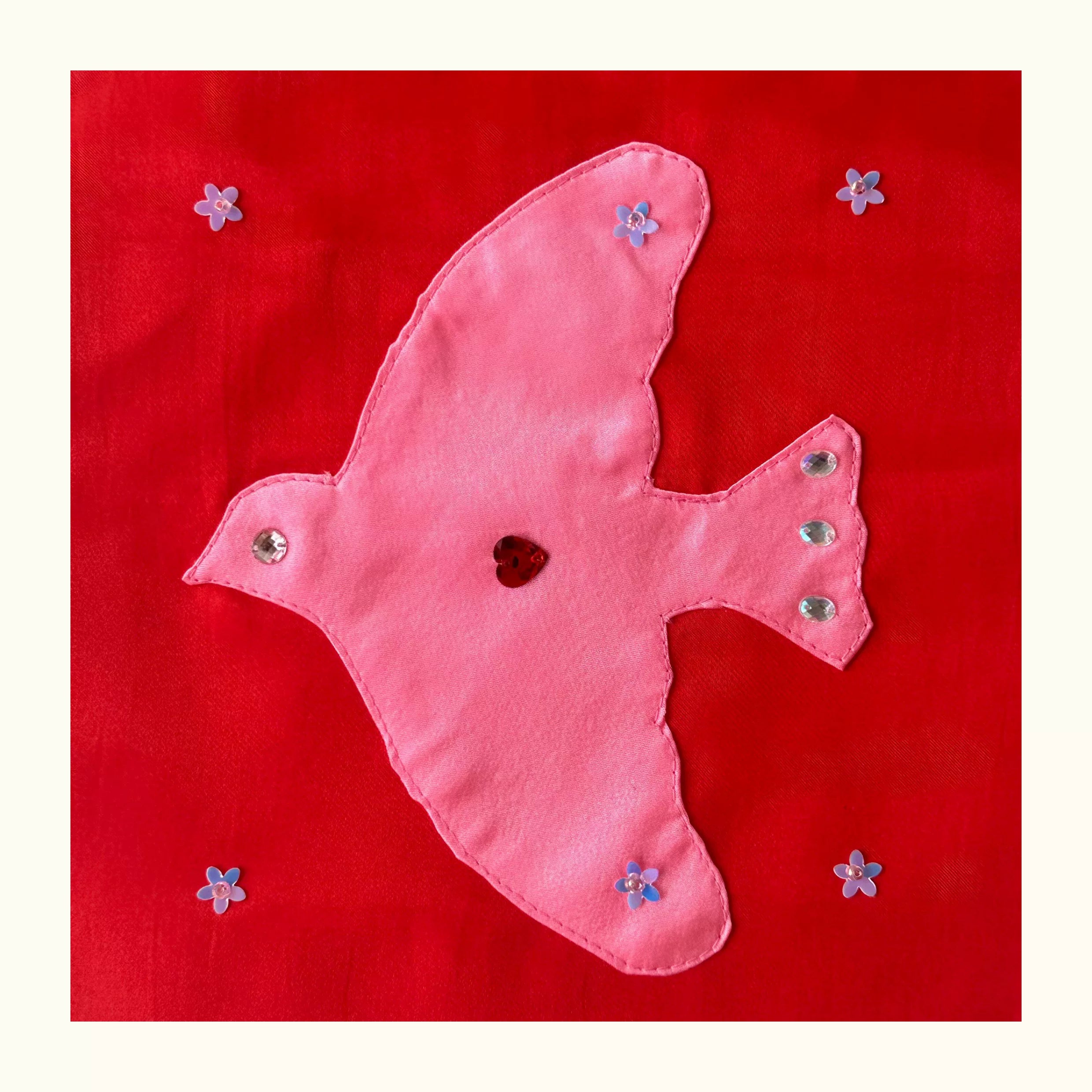 Bird Applique Satin Tote Bag