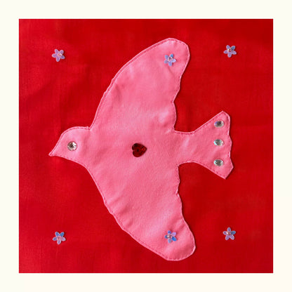 Bird Applique Satin Tote Bag