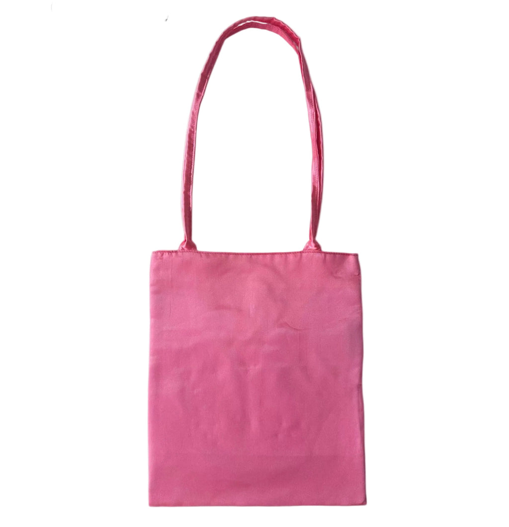 Pink Garden Flower Satin Tote Bag