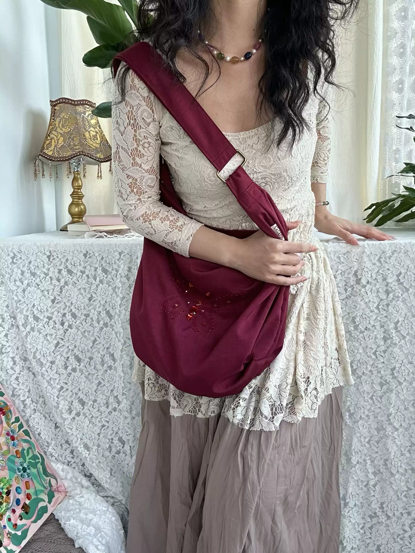 Butterfly Hobo Bag – Burgundy