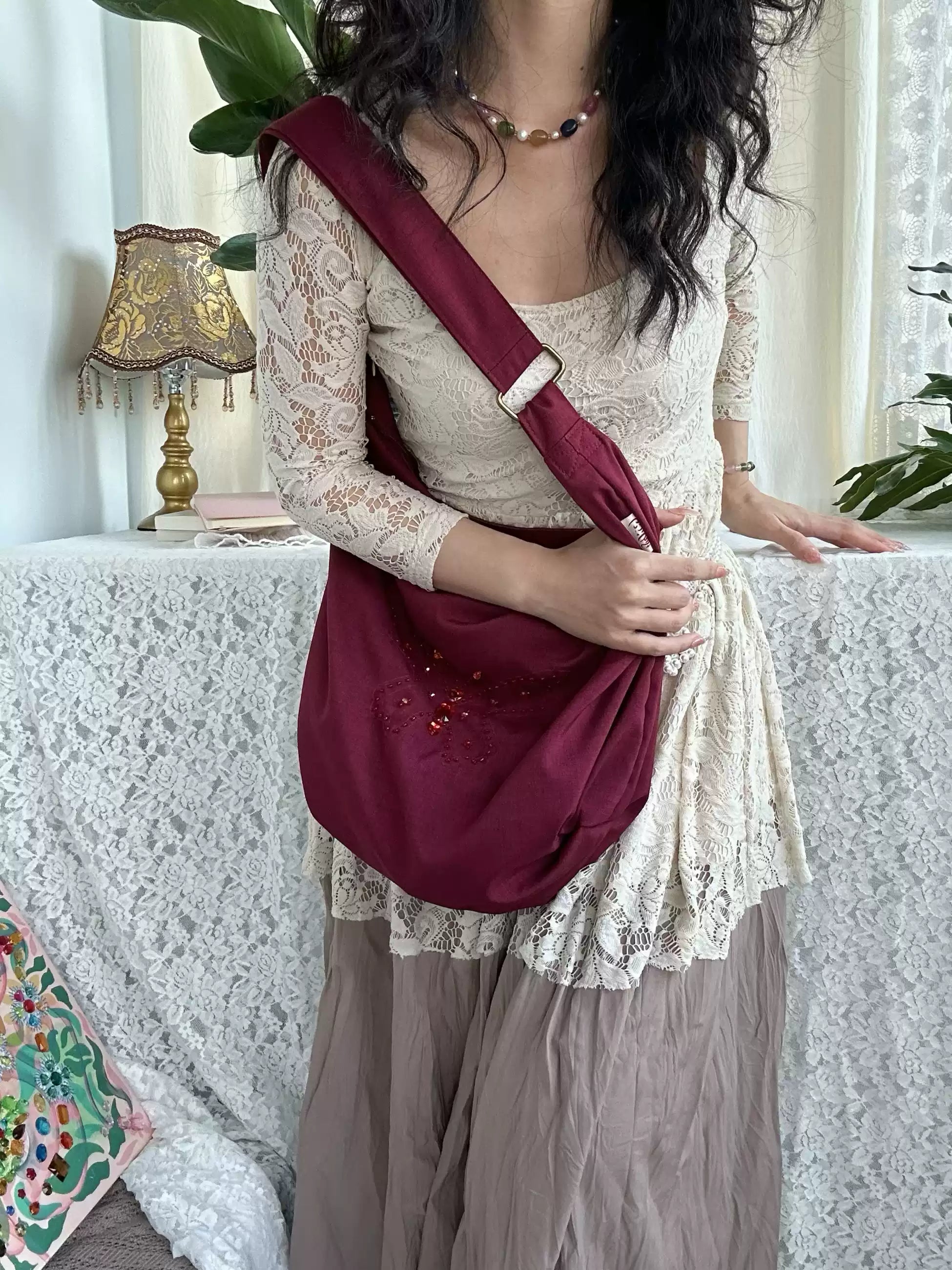 Butterfly Hobo Bag – Burgundy