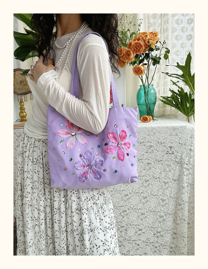 Lavender Blossom Satin Tote Bag