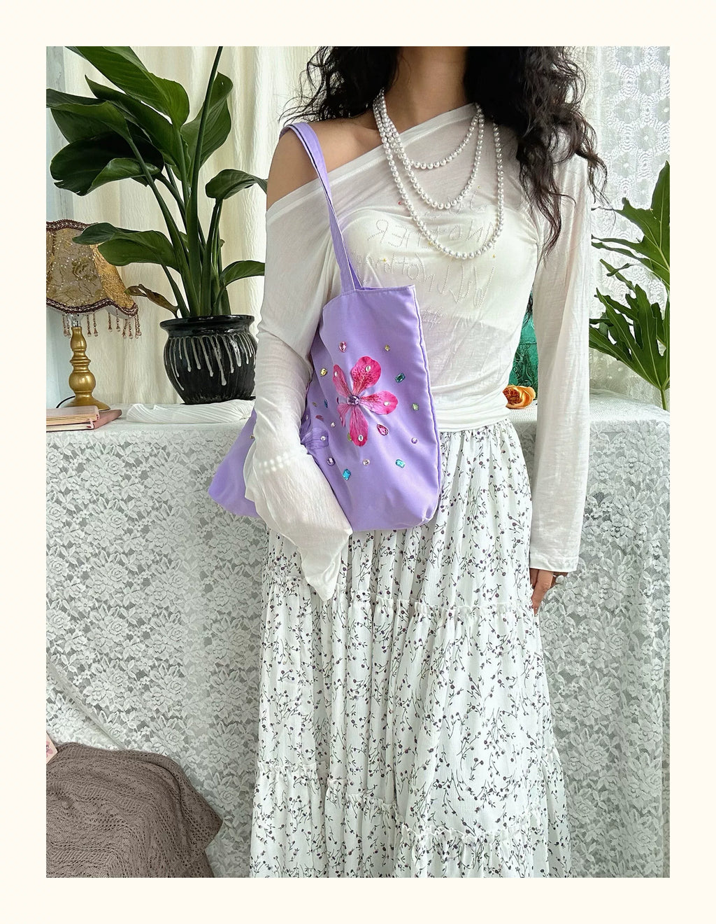 Lavender Blossom Satin Tote Bag