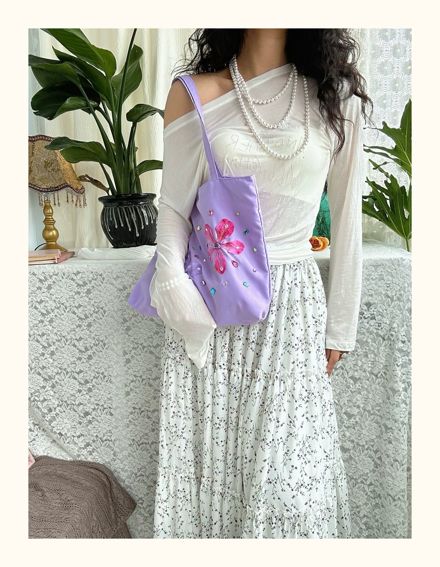 Lavender Blossom Satin Tote Bag