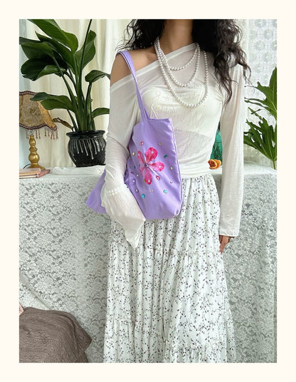 Lavender Blossom Satin Tote Bag