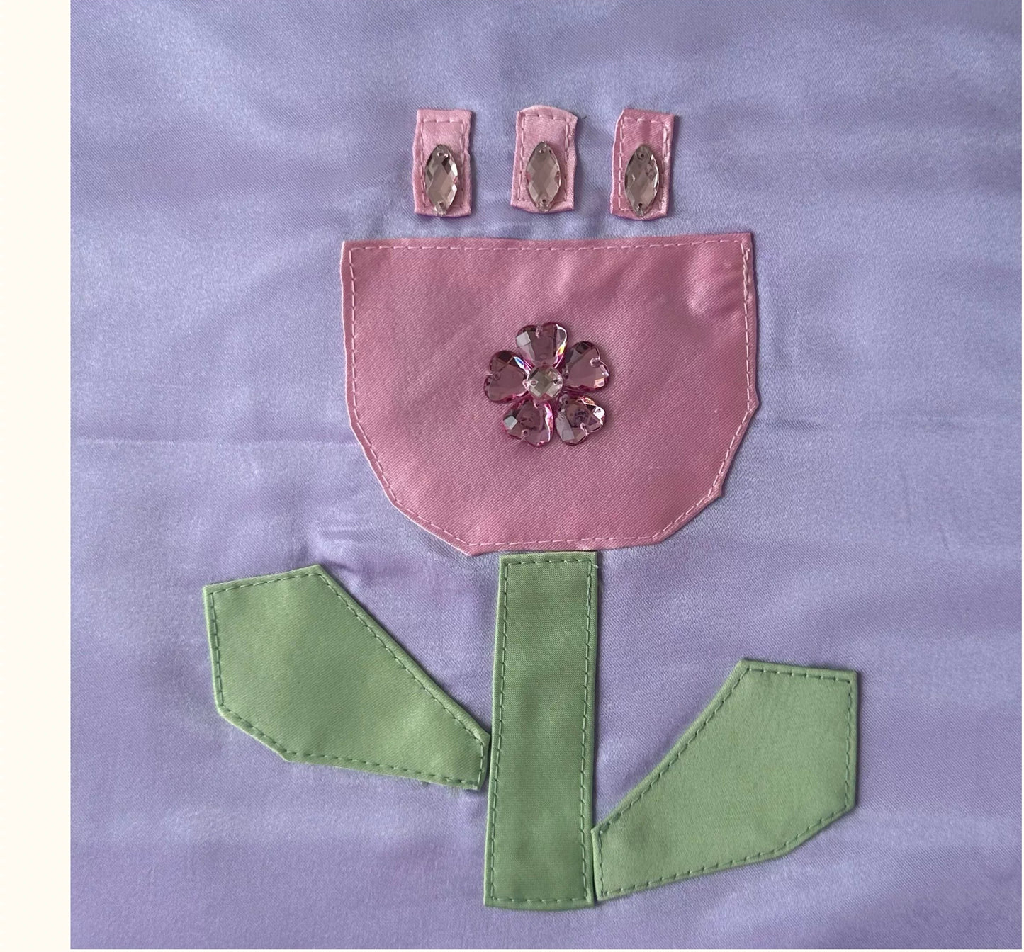 Floral Applique Satin Tote Bag