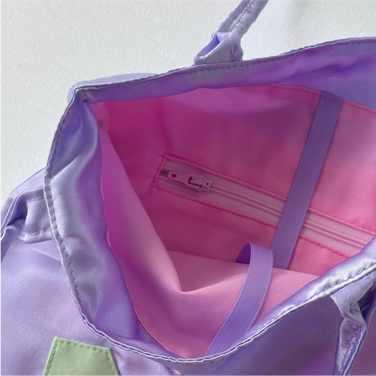 Floral Applique Satin Tote Bag