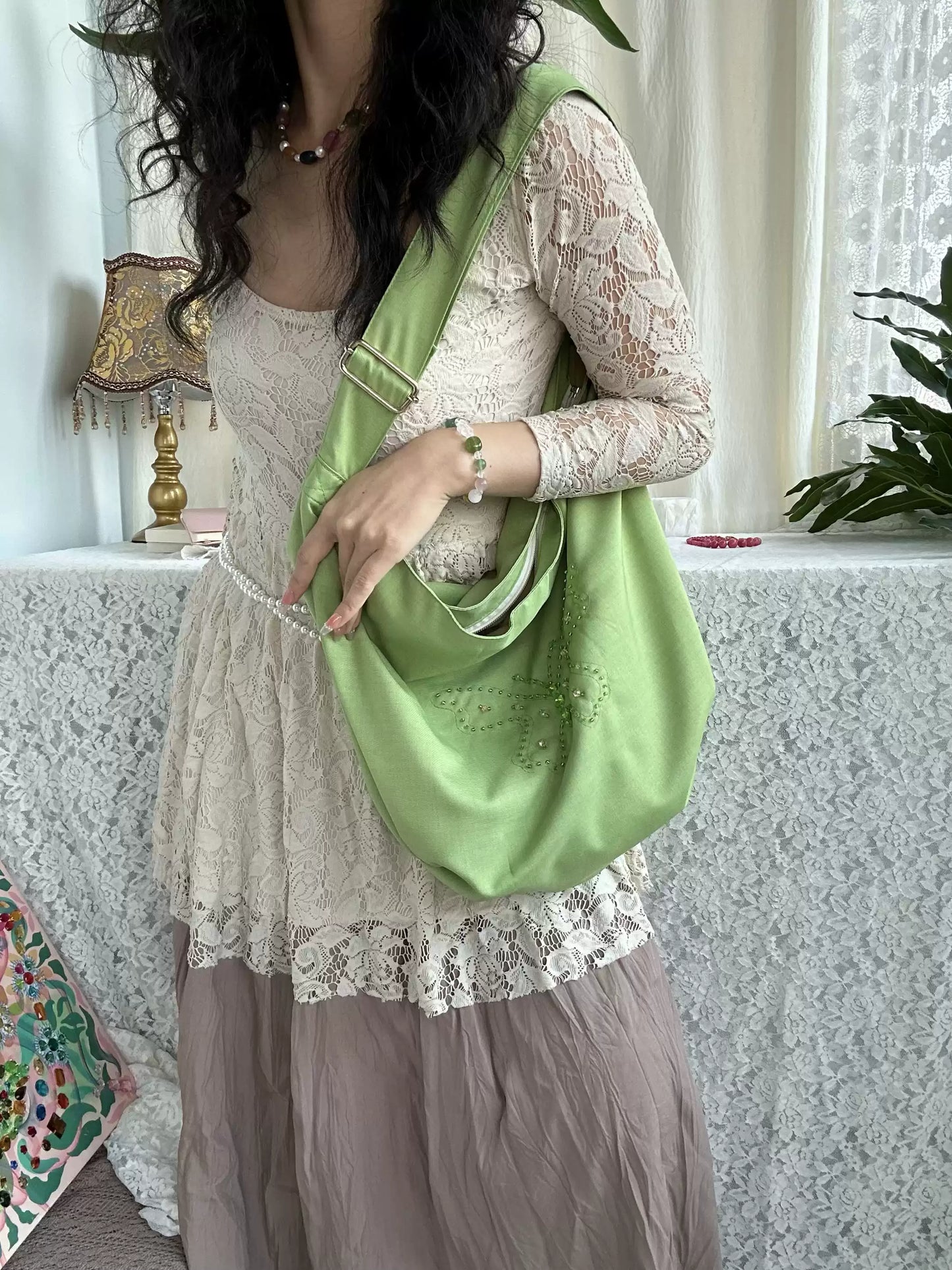 Butterfly Hobo Bag – Sage Green