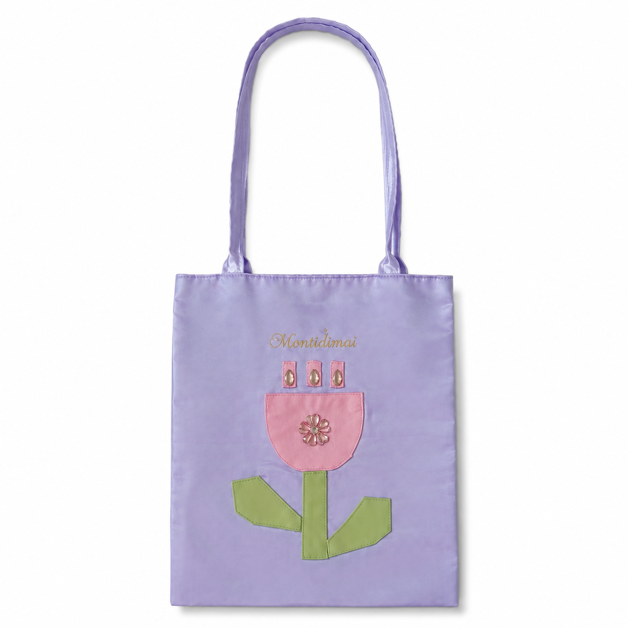 Floral Applique Satin Tote Bag