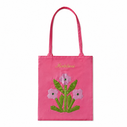 Pink Garden Flower Satin Tote Bag