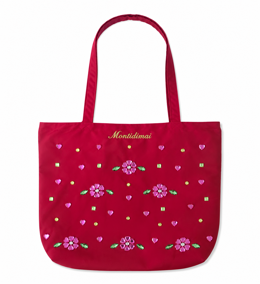 Ruby Flower Crystal Satin Tote Bag