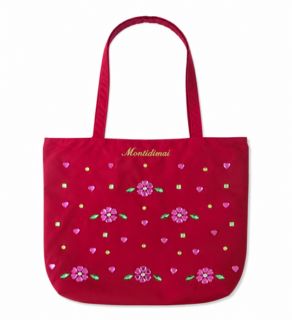 Ruby Flower Crystal Satin Tote Bag