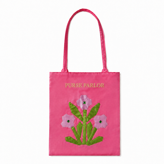 Pink Garden Flower Satin Tote Bag