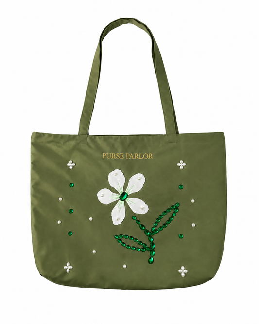 Botanical Flower Satin Tote Bag