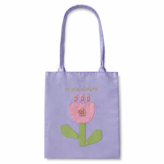 Floral Applique Satin Tote Bag